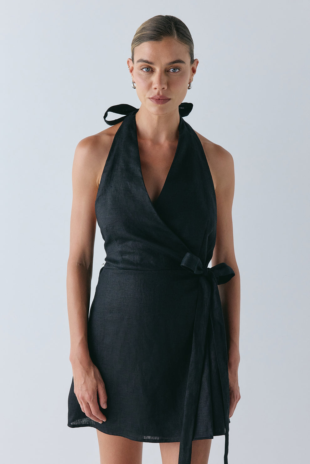 Lo Linen Mini Dress Black - size:Joanna:AU 6 / US 2
