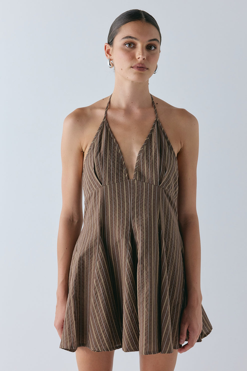 August Mini Dress Brown Stripe