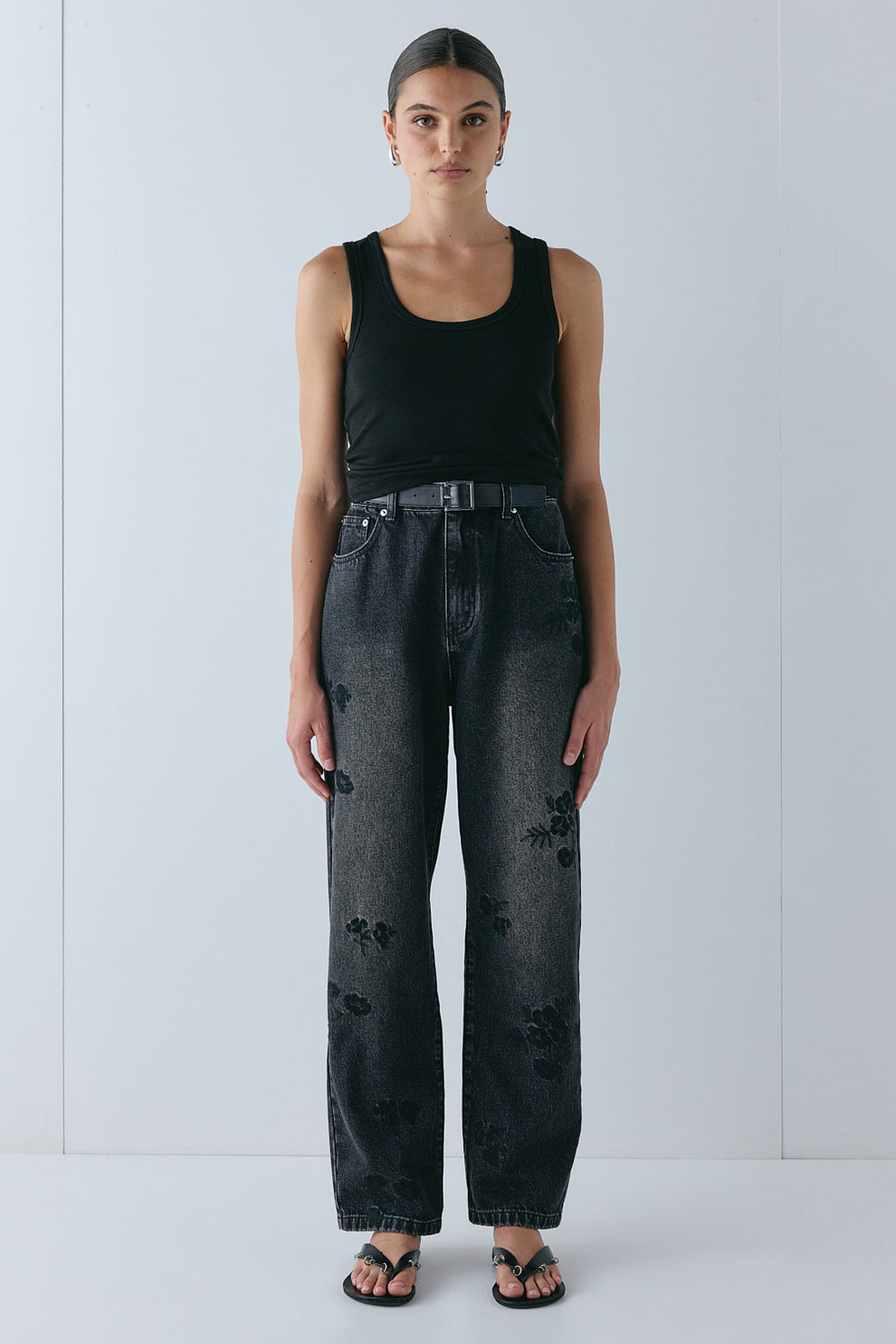 Lenah High Rise Embroidered Denim Jeans Black 