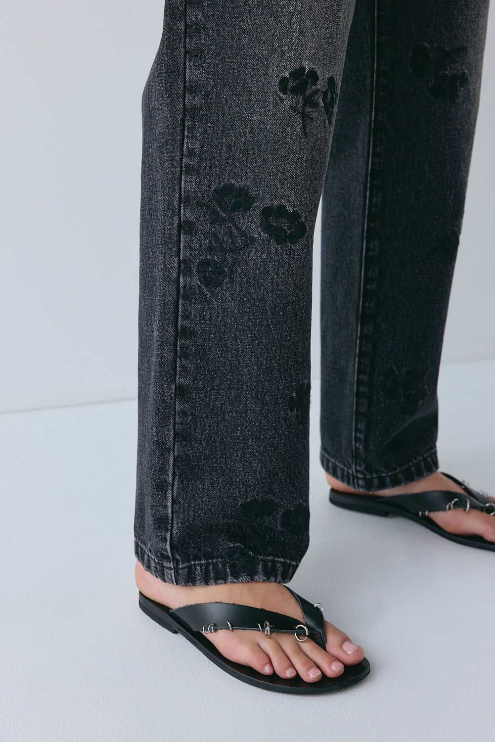 Lenah High Rise Embroidered Denim Jeans Black 