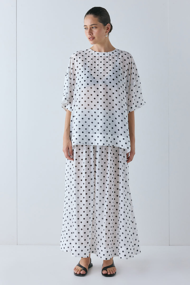 Esther Sheer Top White Polka Dot
