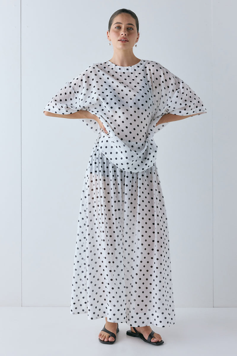 Solara Sheer Midi Skirt White Polka Dot - size:Ruby:AU 6 / US 2