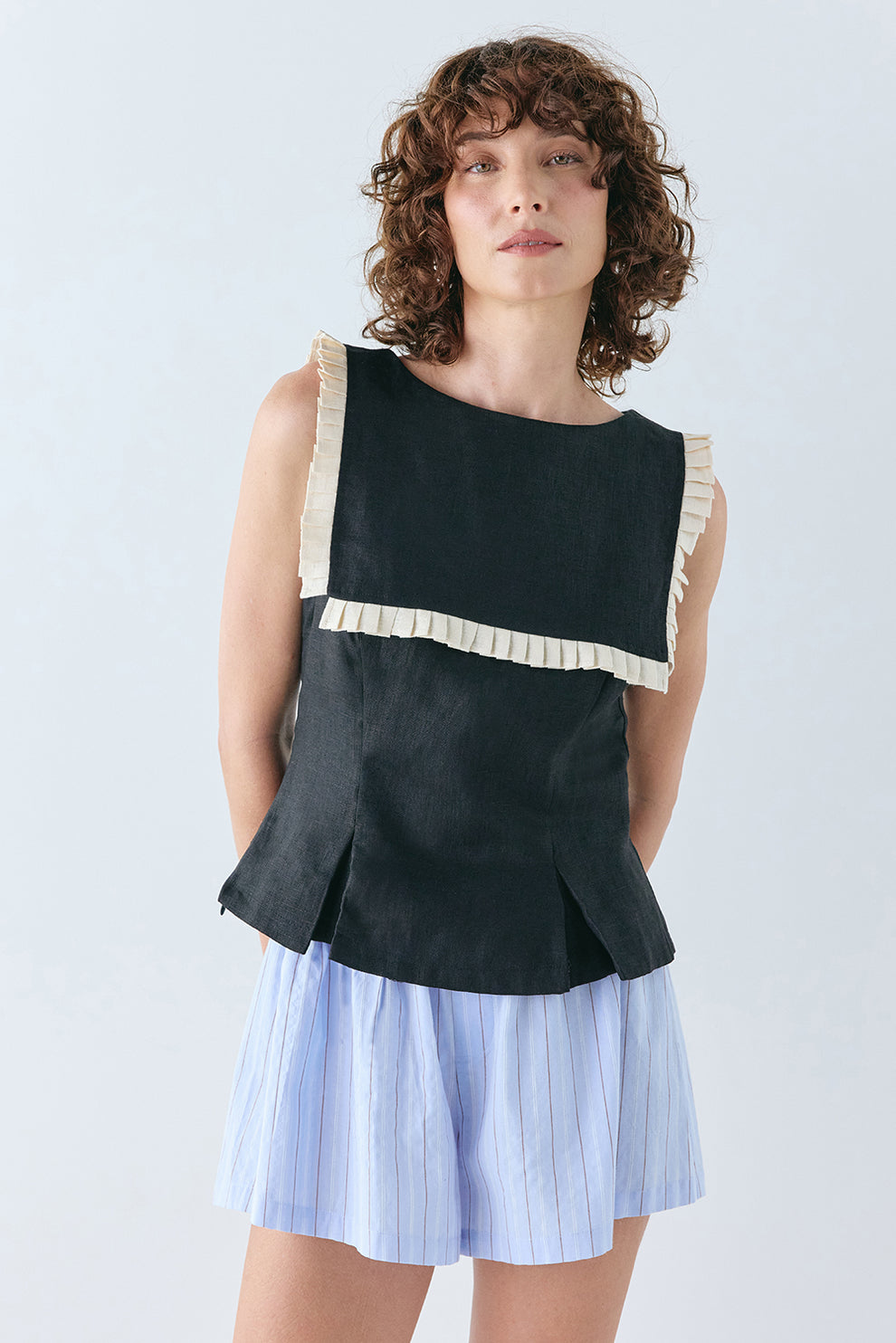 Indra Linen Top Black