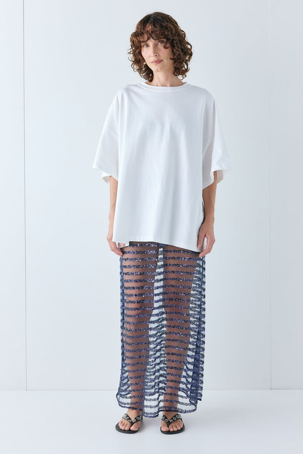 Vilma Sequin Maxi Skirt Navy Stripe