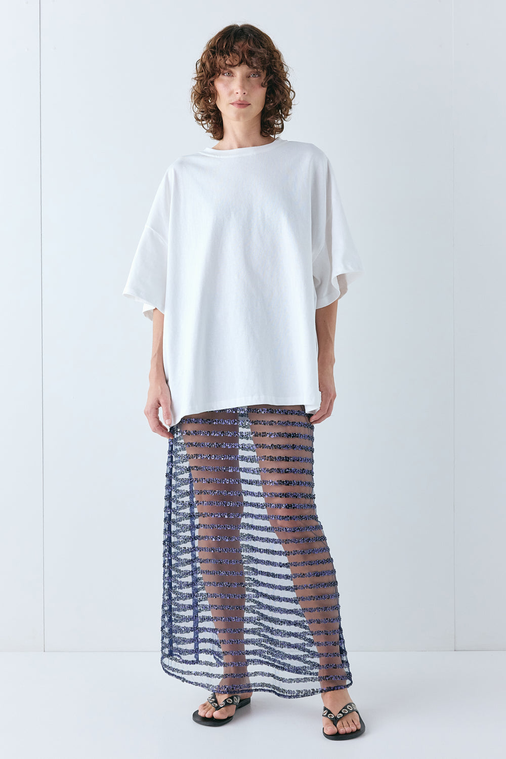 Vilma Sequin Maxi Skirt Navy Stripe - size:Kelsey:AU 8 / US 4