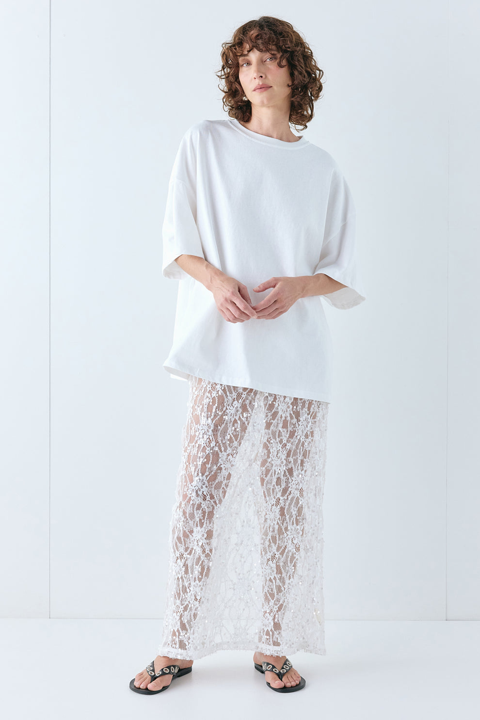 Devyn Sequin Midi Skirt White