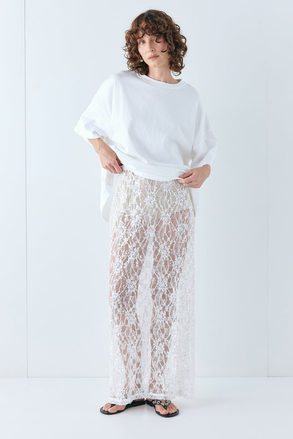 Devyn Sequin Midi Skirt White