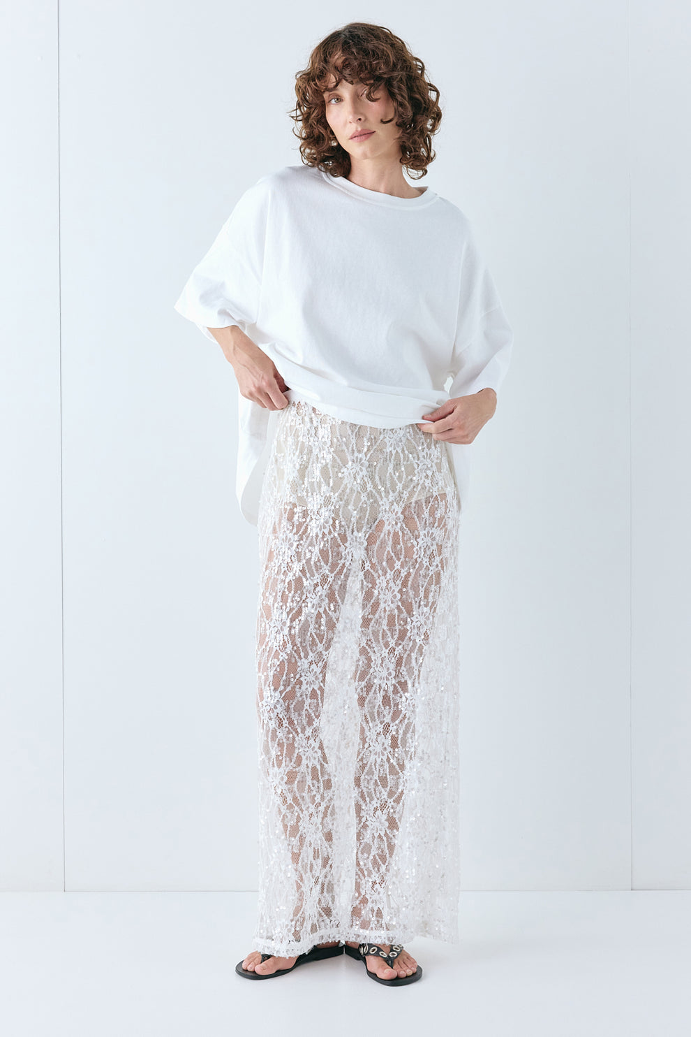 Devyn Sequin Midi Skirt White
