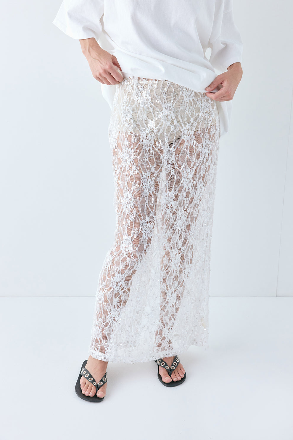 Devyn Sequin Midi Skirt White
