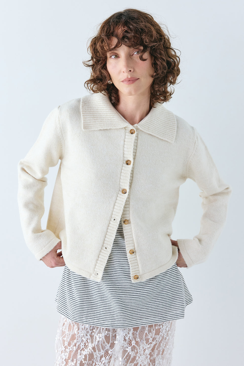 Avery Knit Cardigan Cream - size:Kelsey:S