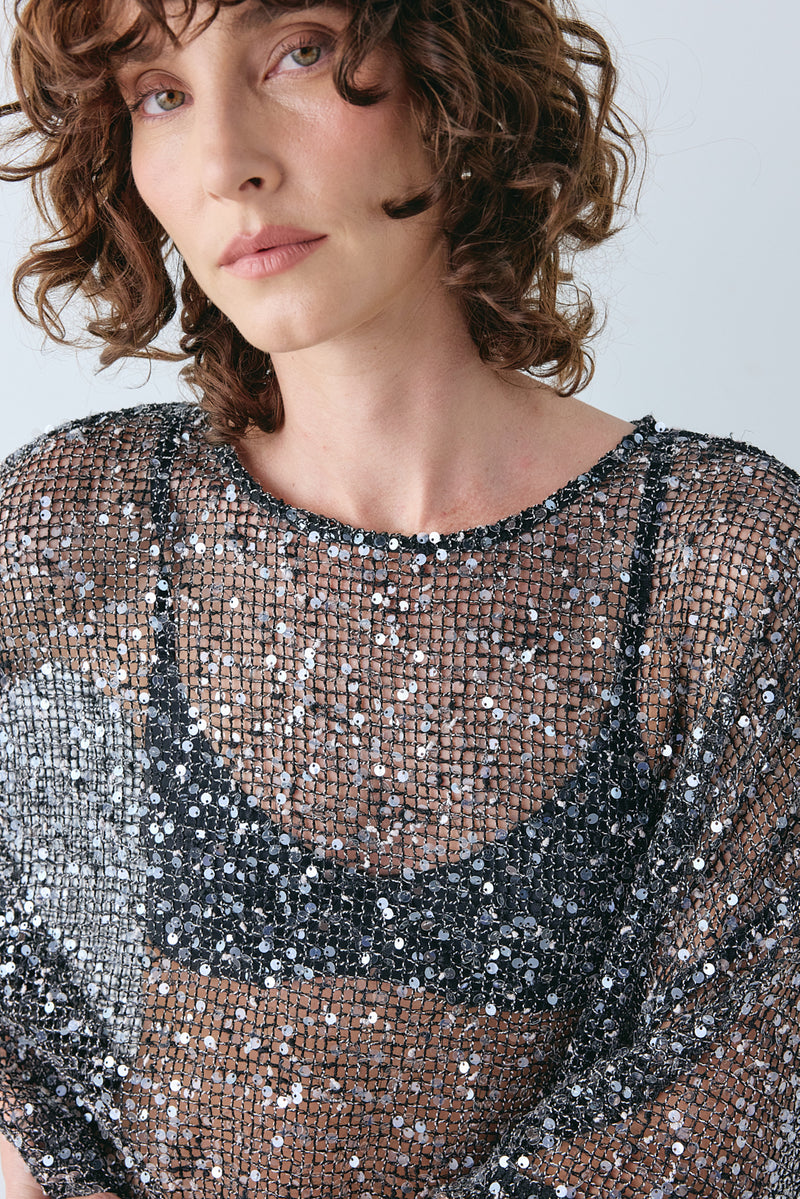 Ivette Sequin Midi Dress Black