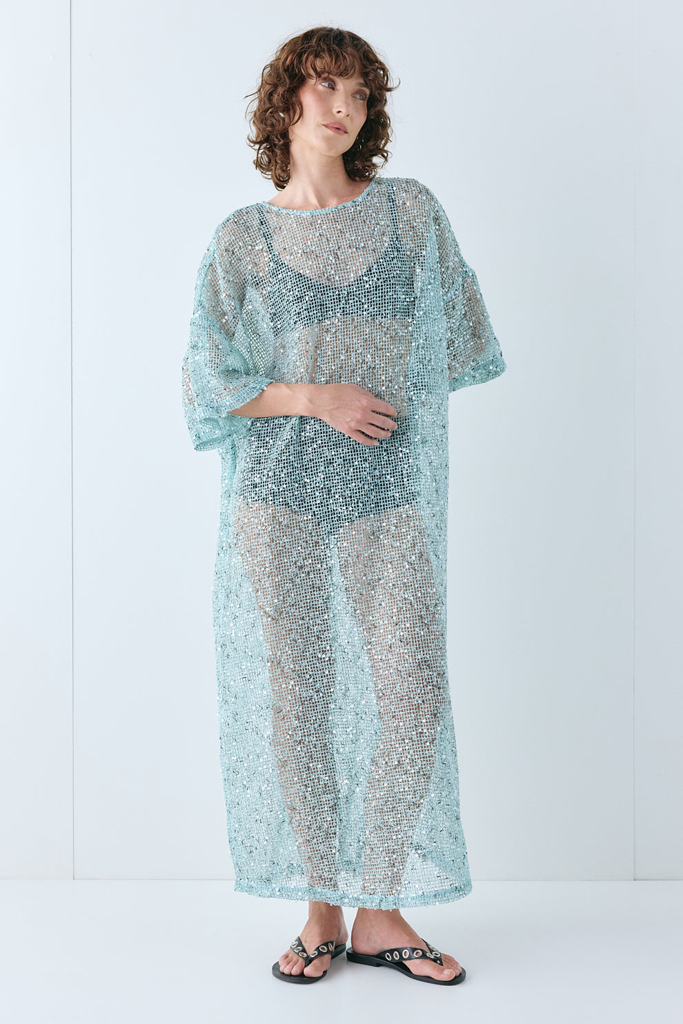 Ivette Sequin Midi Dress Aqua