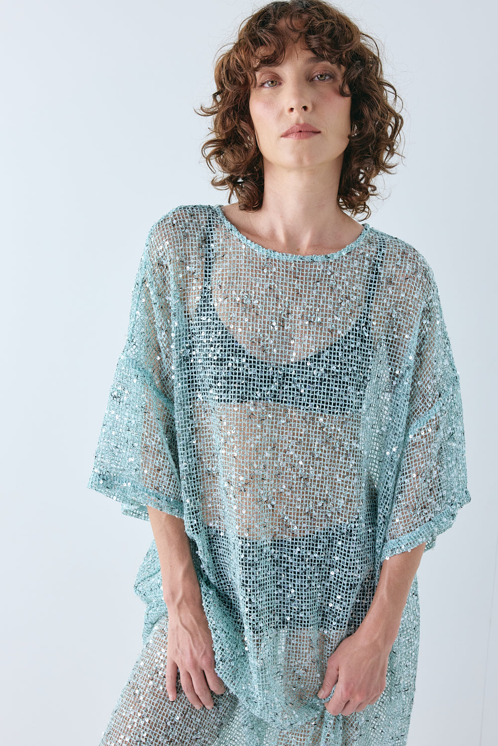 Ivette Sequin Midi Dress Aqua