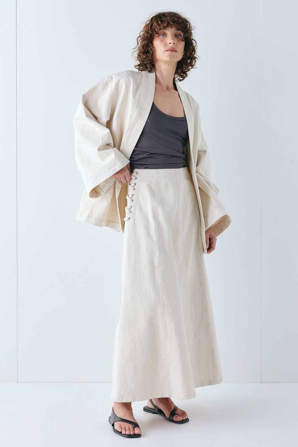 Eve Denim Midi Skirt Cream