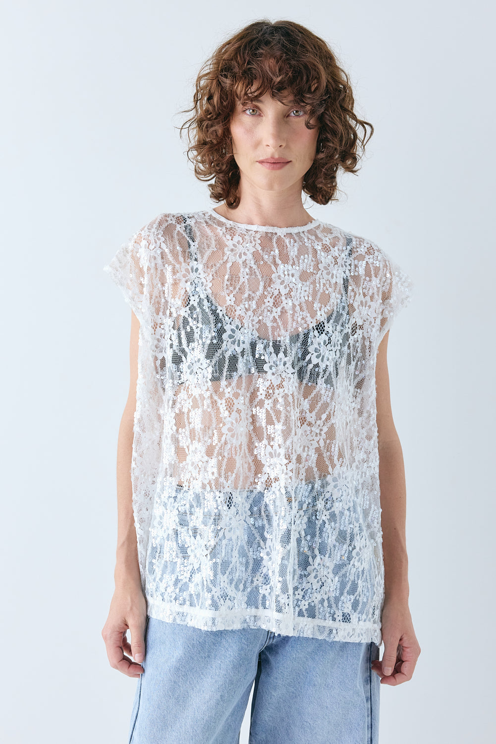 Devyn Sequin Top White
