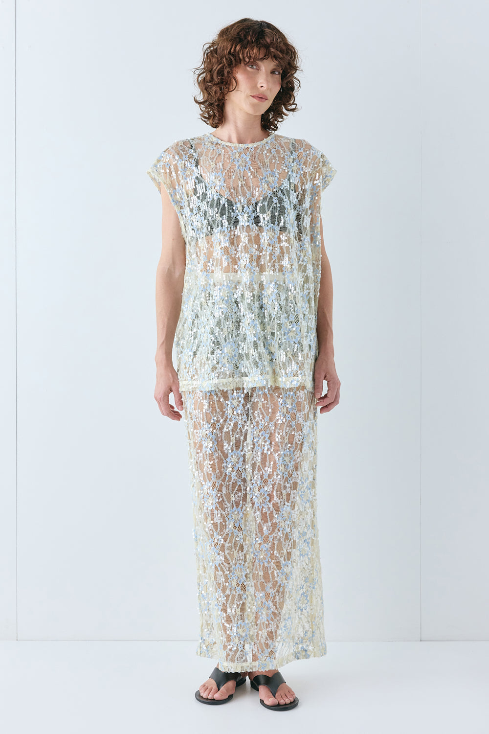 Devyn Sequin Midi Skirt Lace