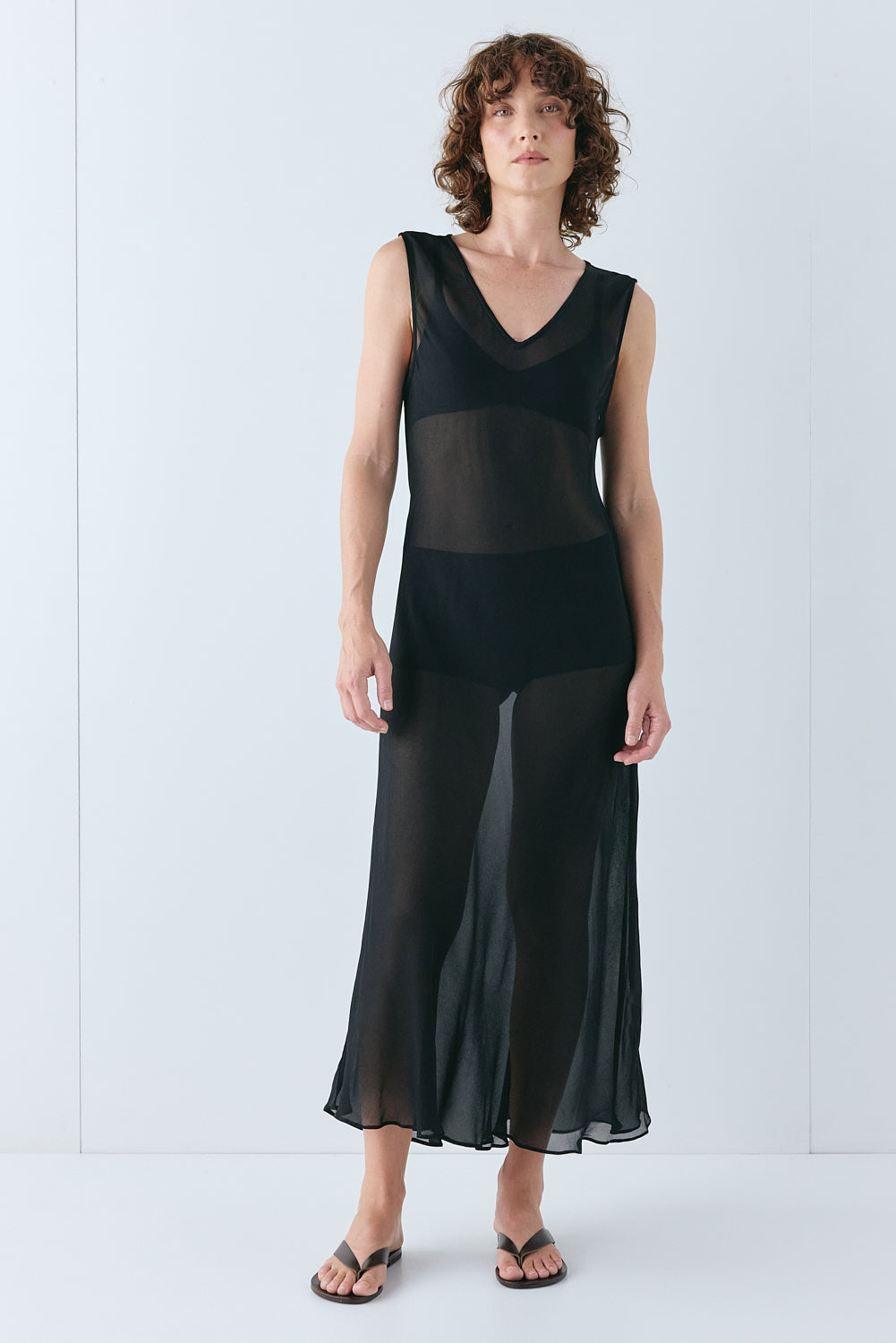 Winona Sheer Midi Dress Black