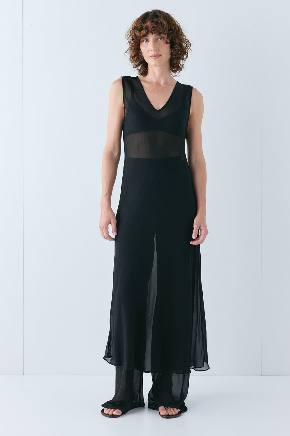 Winona Sheer Midi Dress Black