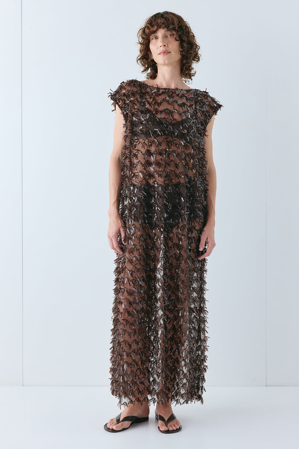 Natalia Sequin Maxi Dress Chocolate