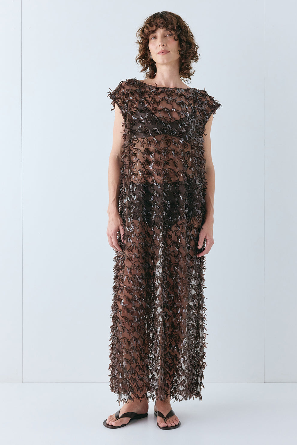 Natalia Sequin Maxi Dress Chocolate