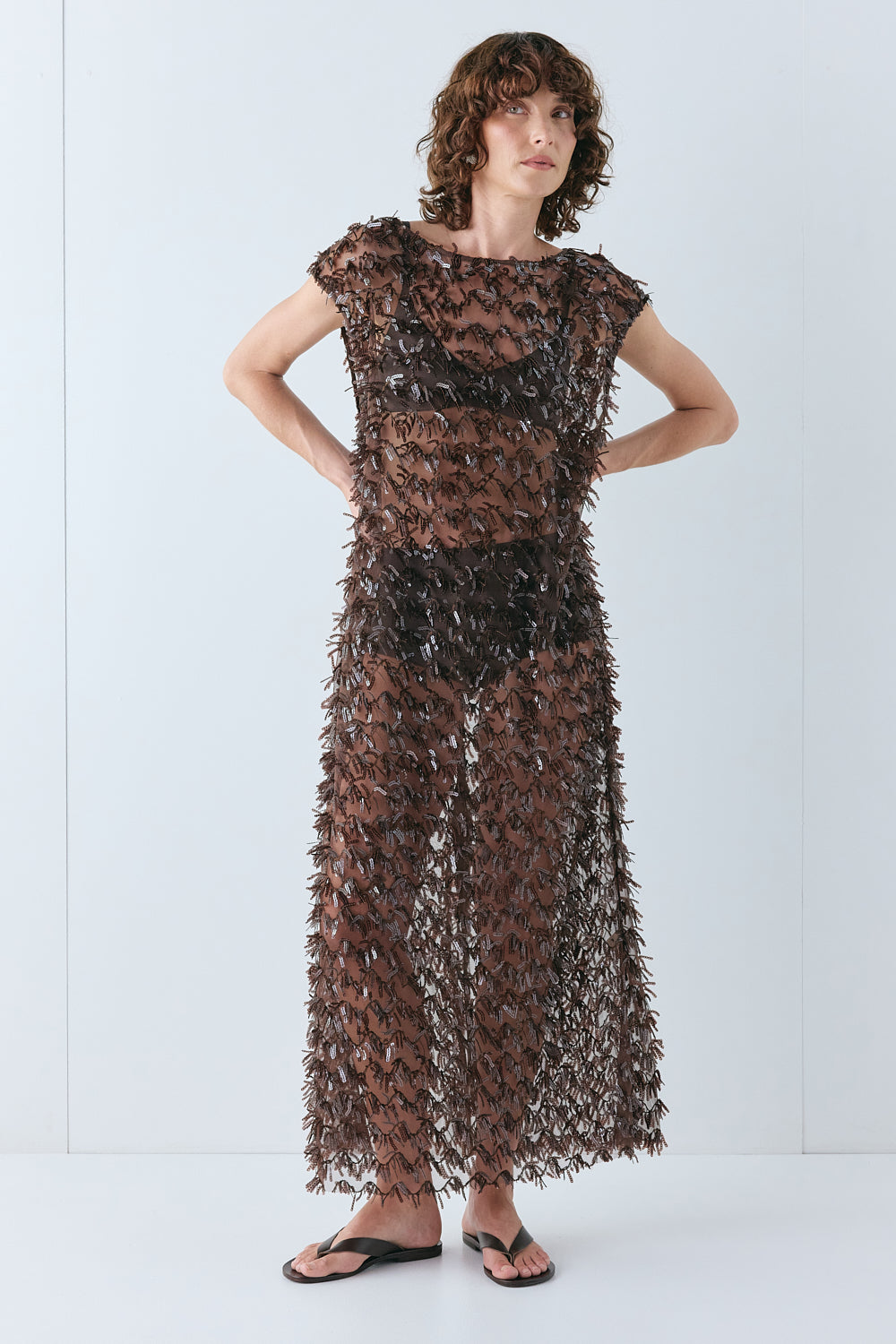 Natalia Sequin Maxi Dress Chocolate