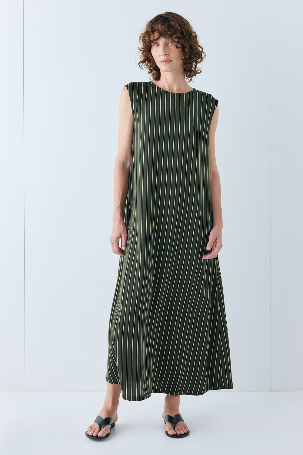 Maya Midi Dress Khaki Stripe
