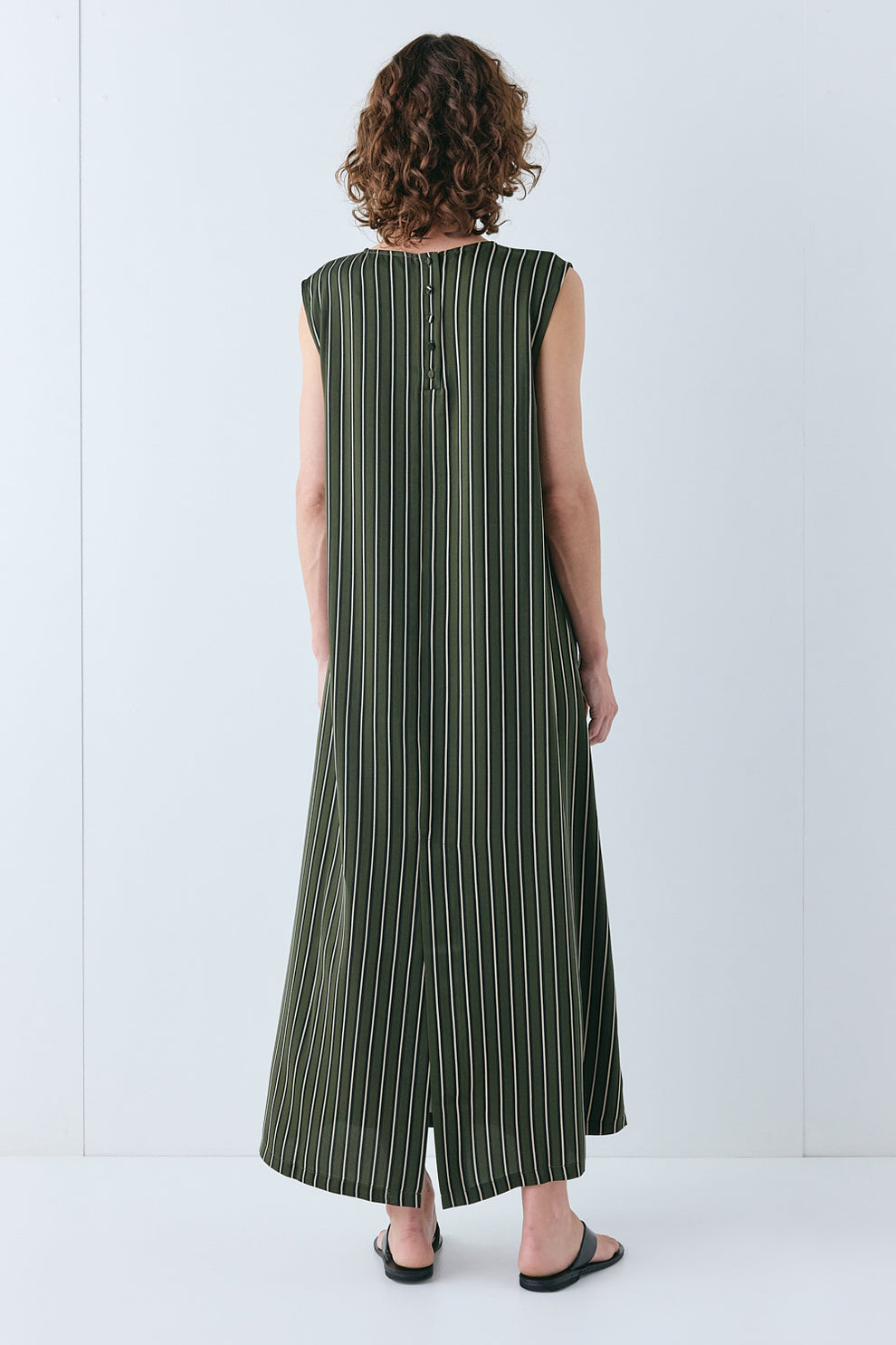 Maya Midi Dress Khaki Stripe