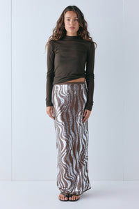 Devyn Sequin Midi Skirt Molten