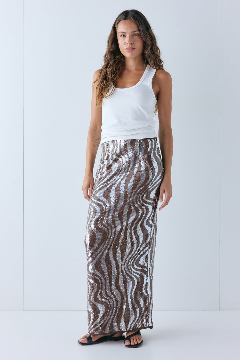 Devyn Sequin Midi Skirt Molten