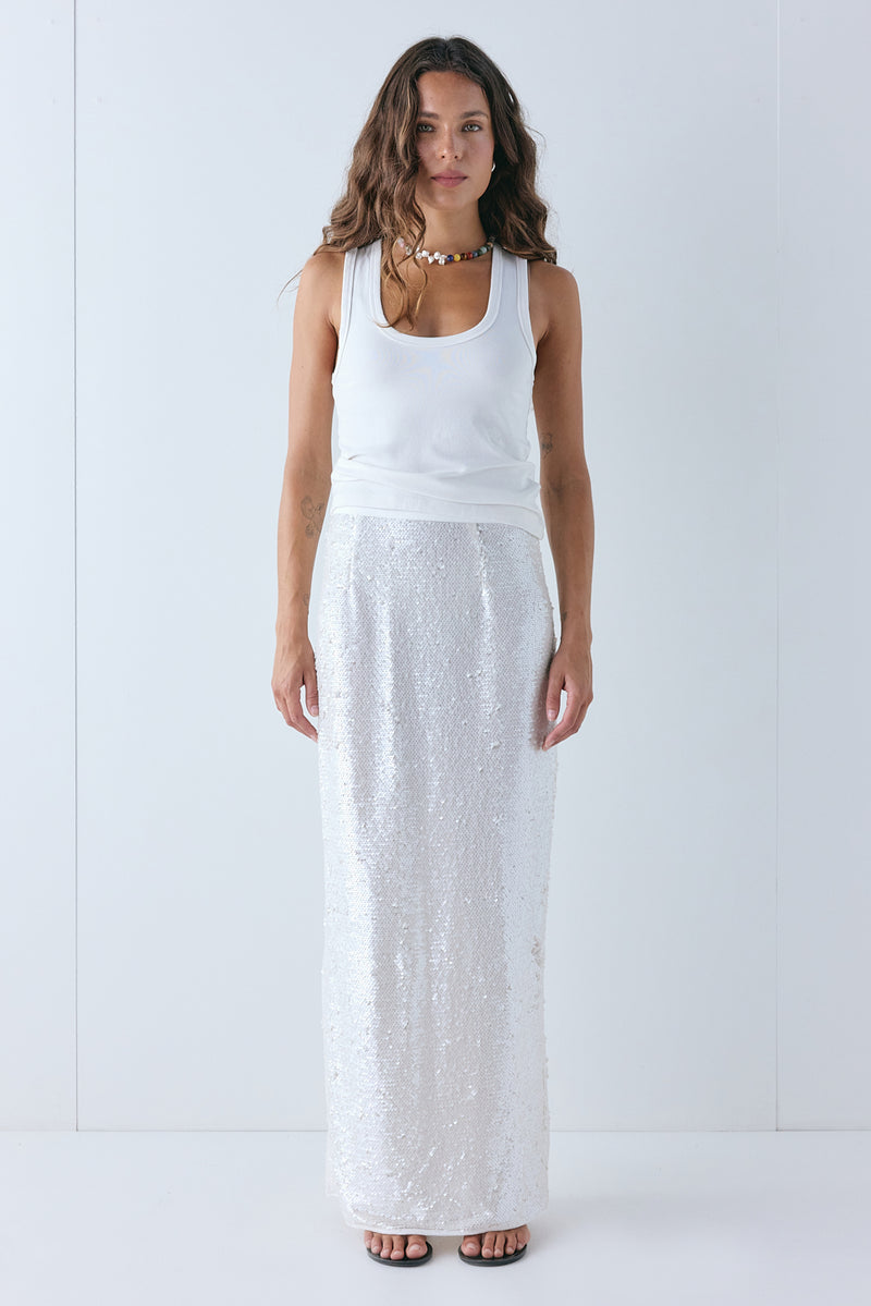 Devyn Sequin Midi Skirt Ivory - size:Stephanie:AU 6 / US 2
