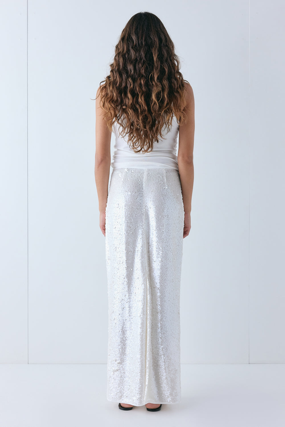 Devyn Sequin Midi Skirt Ivory 