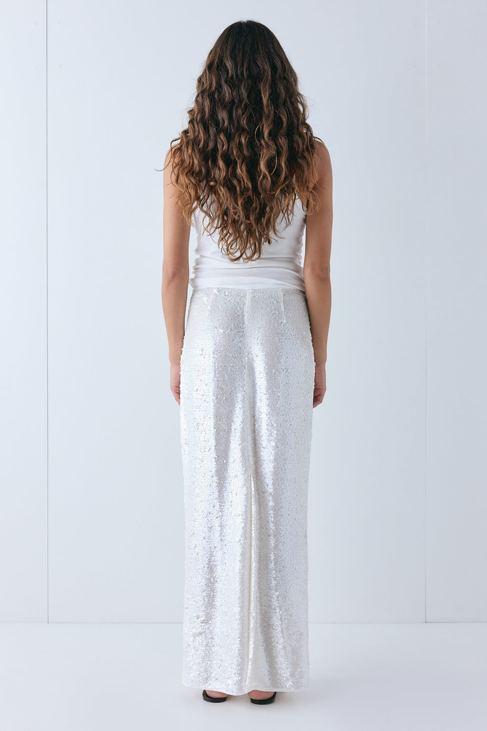 Devyn Sequin Midi Skirt Ivory 