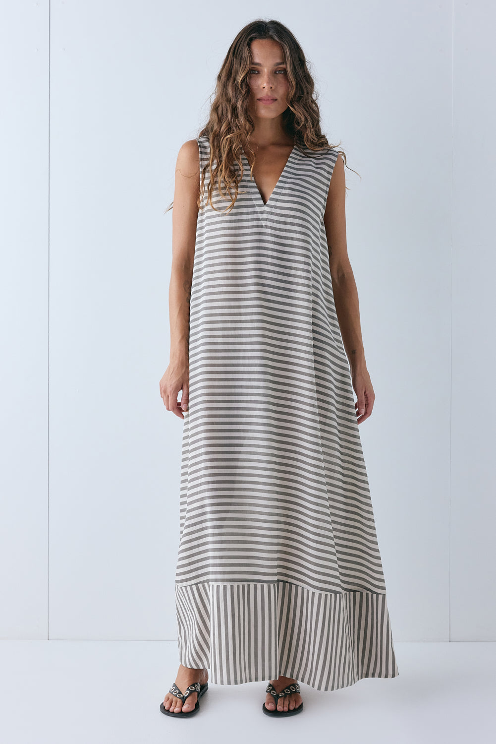 Colette Maxi Dress Grey Stripe