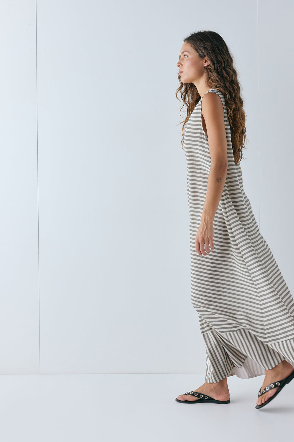 grey striped maxi dress VRG GRL Women's' 'Colette Maxi Dress Grey Stripe 6