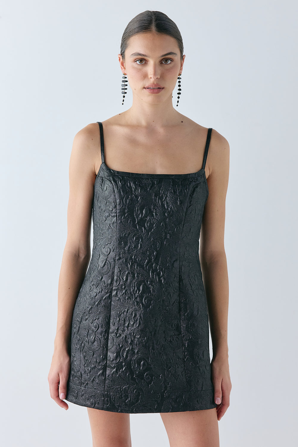 Rose Jacquard Mini Dress Black