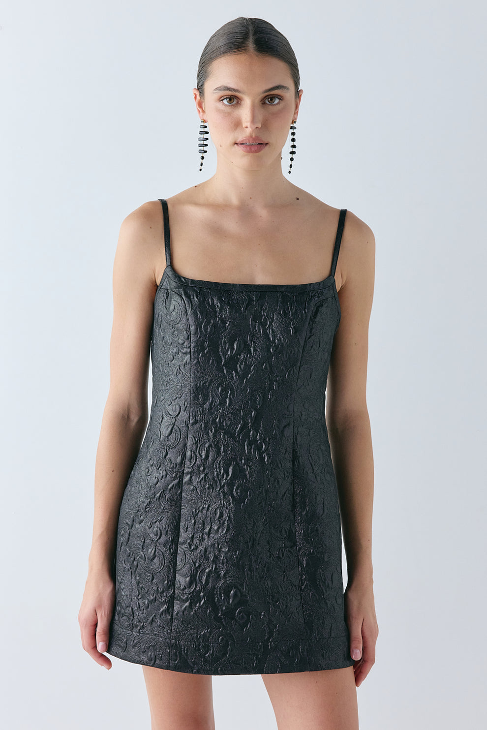 Rose Jacquard Mini Dress Black