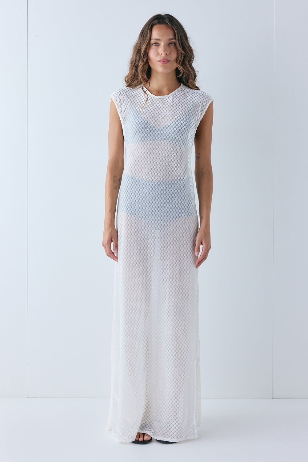 Grace Sheer Maxi Dress White - size:Stephanie:AU 6 / US 2