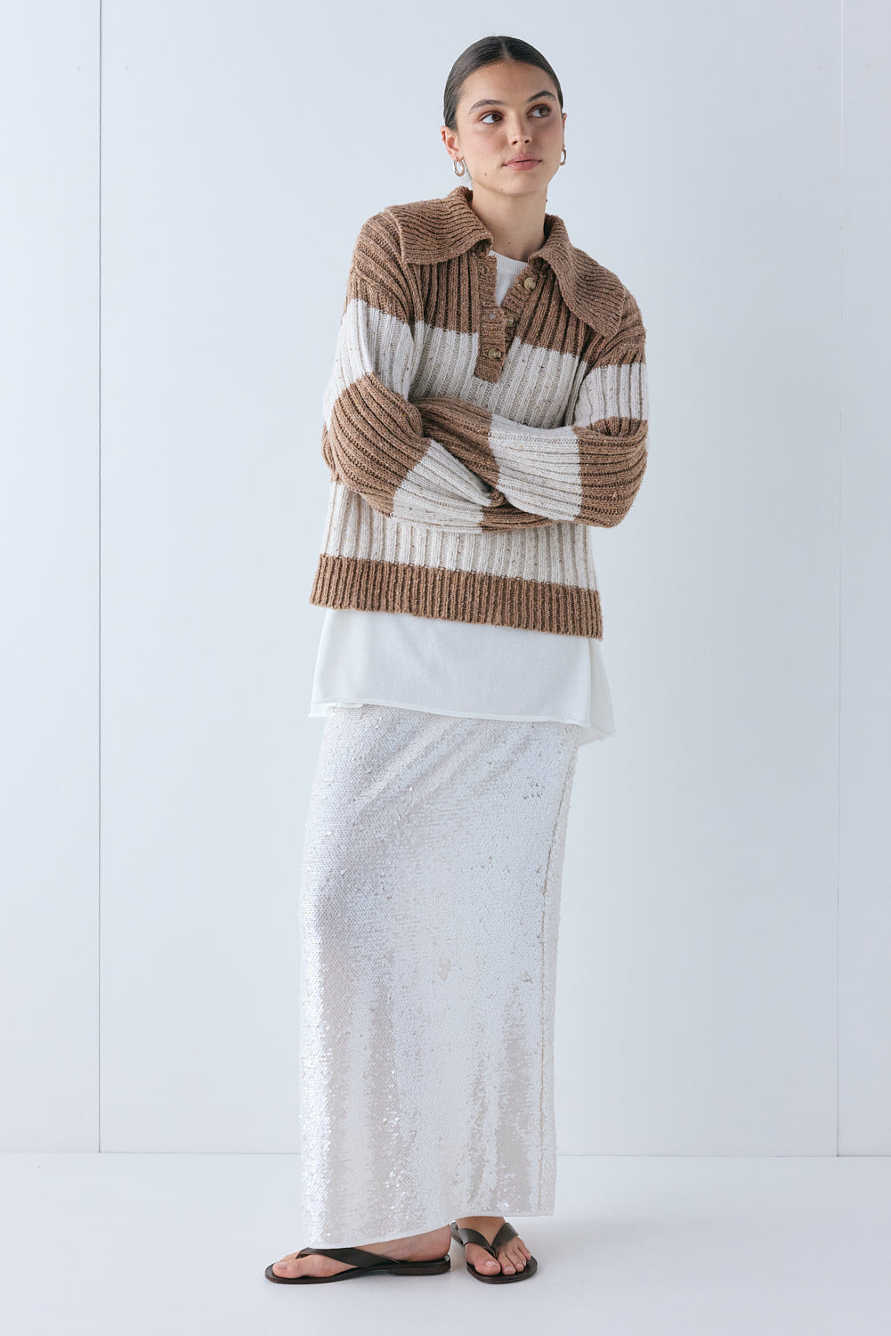 Devyn Sequin Midi Skirt Ivory  - size:Hailey:AU 6 / US 2
