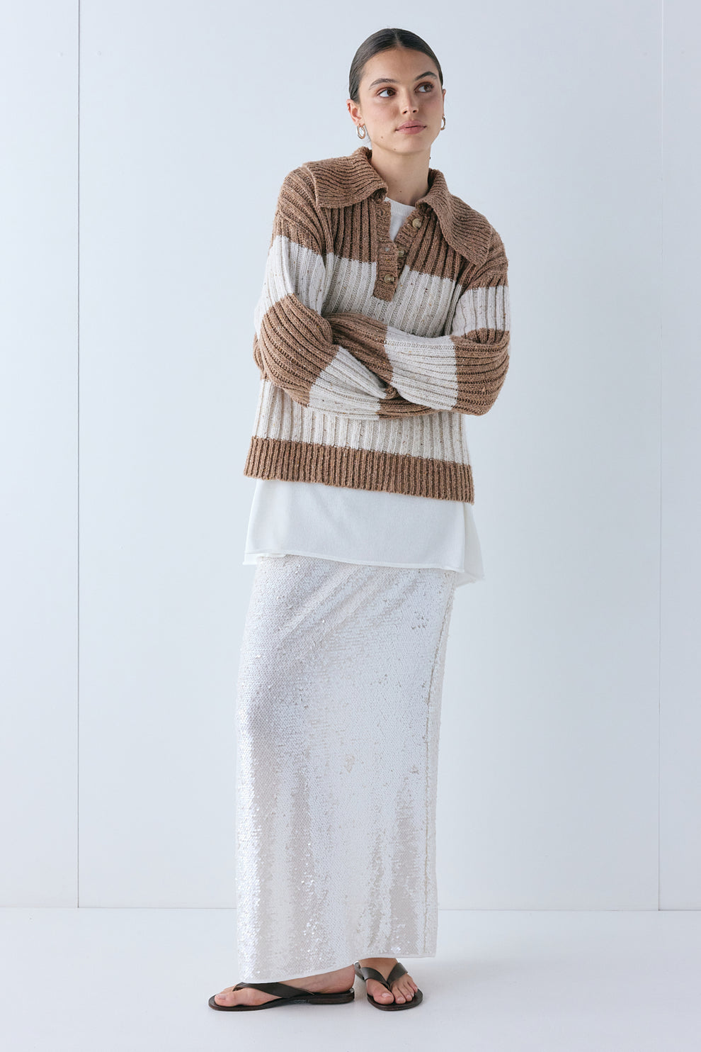 Devyn Sequin Midi Skirt Ivory  - size:Hailey:AU 6 / US 2
