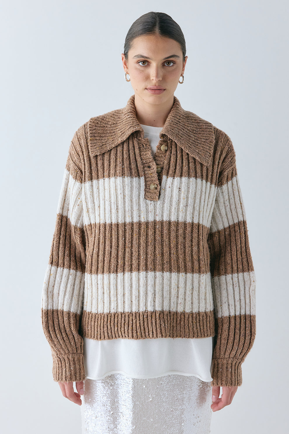Parker Knit Jumper Brown Stripe - size:Hailey:XS
