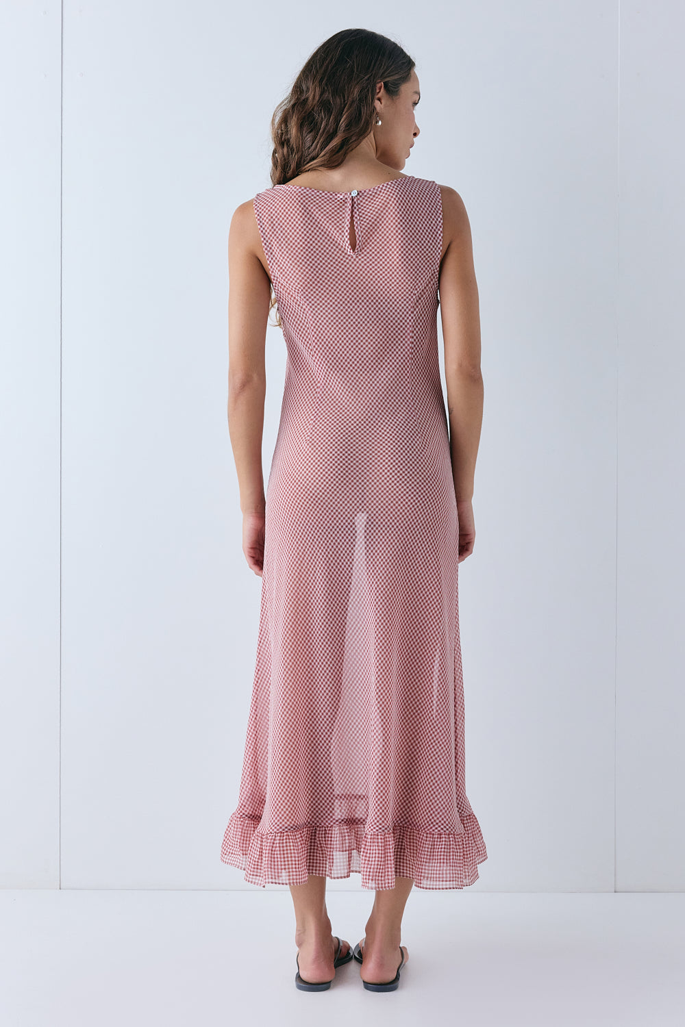 Bambi Sheer Midi Dress Red Check