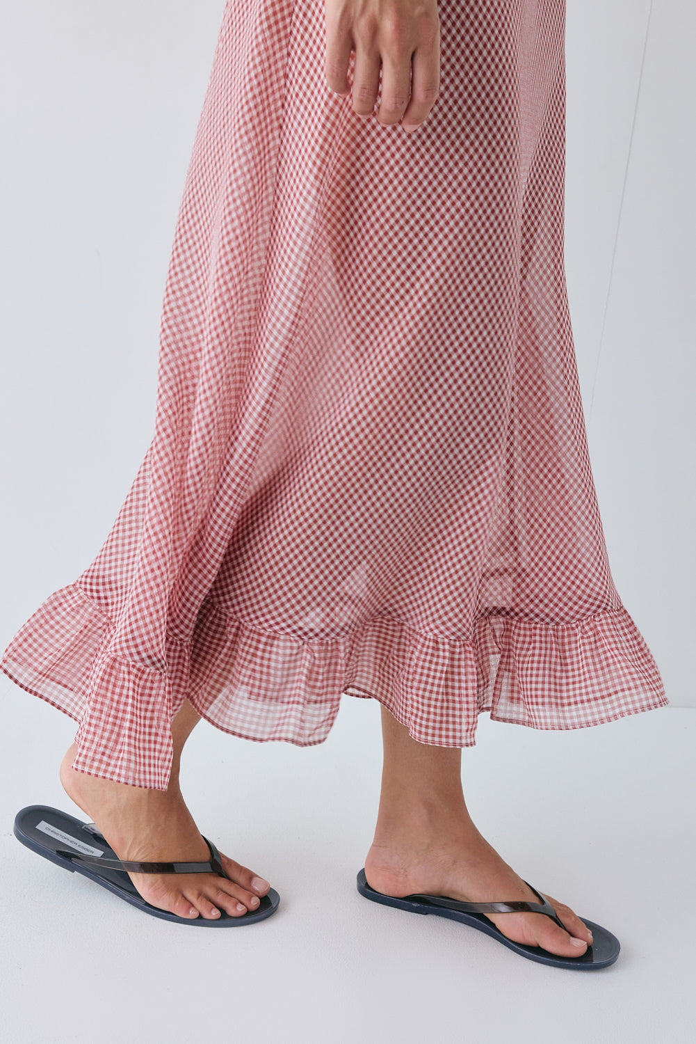 Bambi Sheer Midi Dress Red Check
