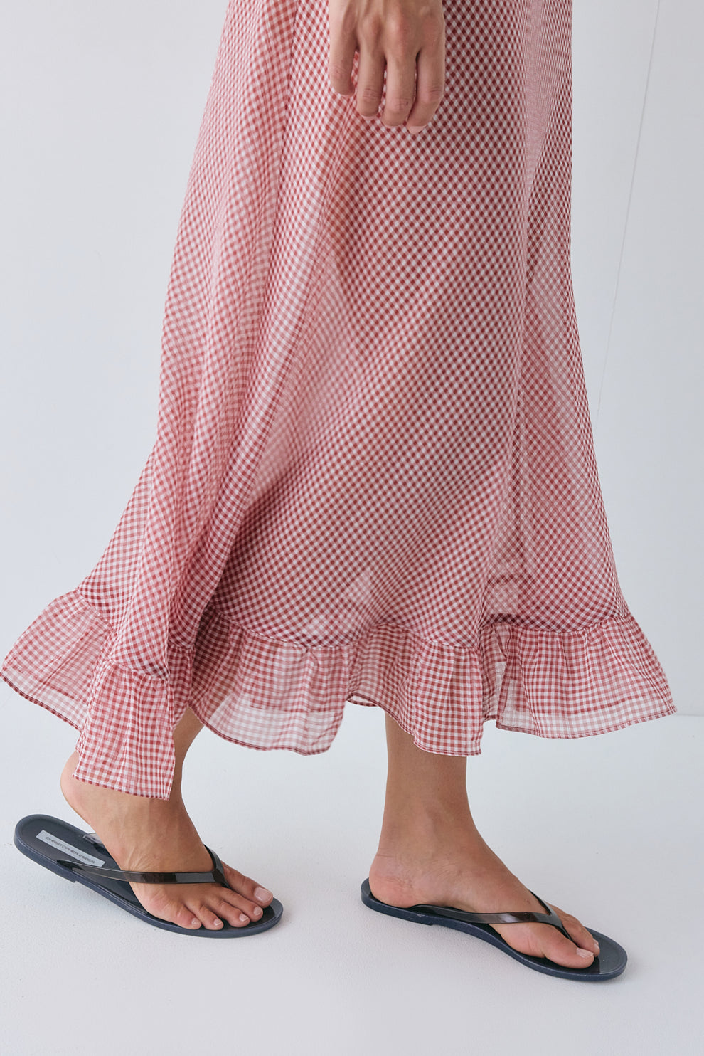 Bambi Sheer Midi Dress Red Check