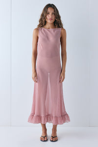 Bambi Sheer Midi Dress Red Check