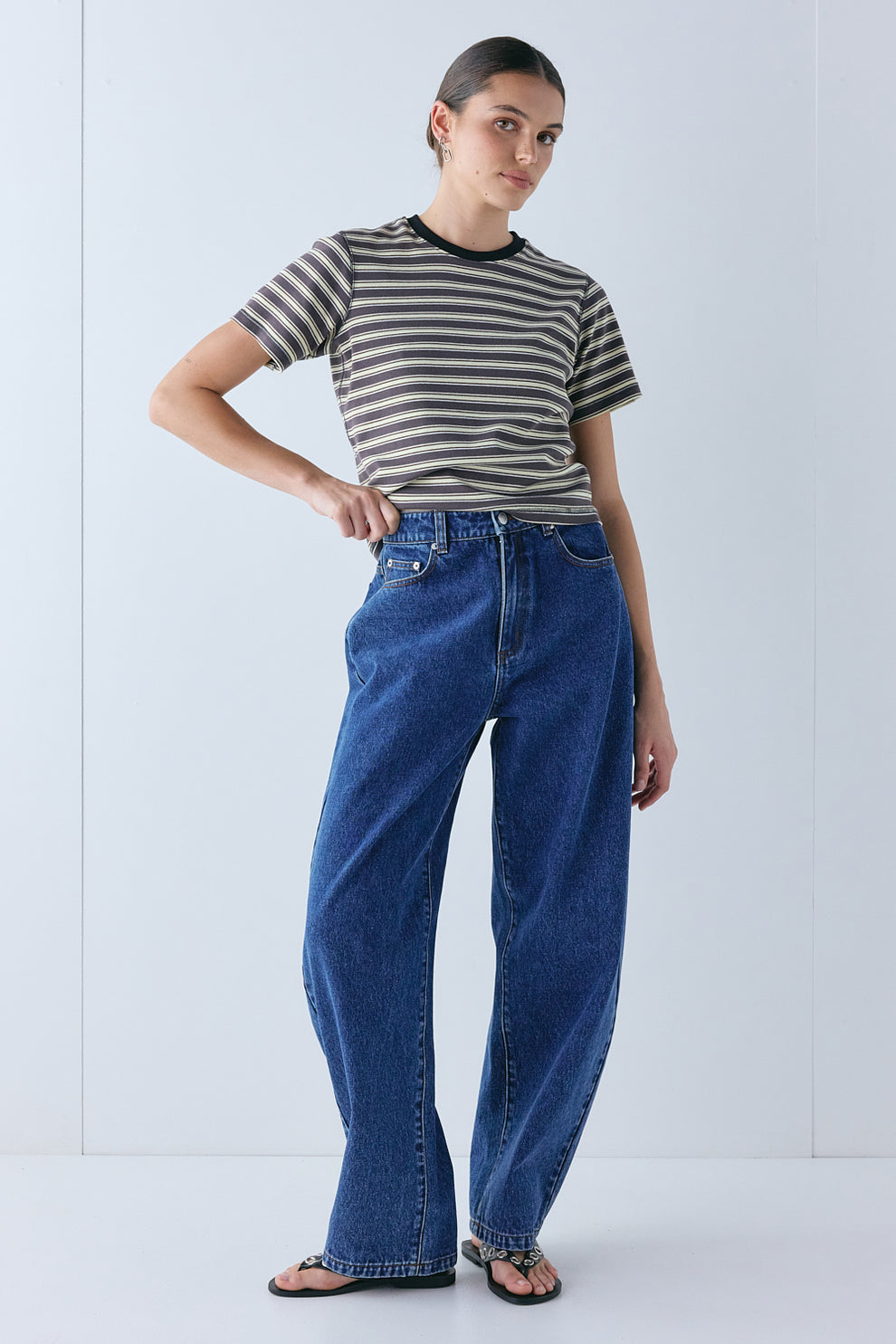 Lennox Tee Charcoal Stripe