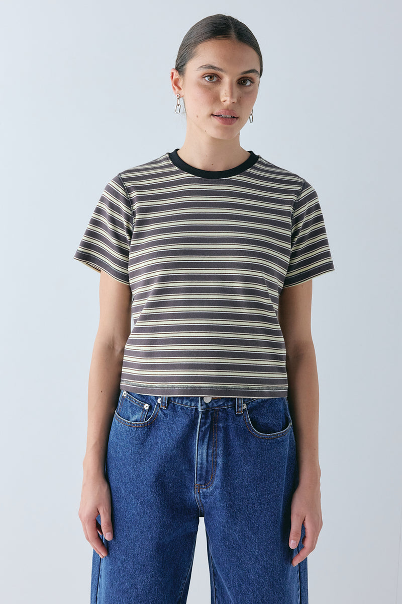 Lennox Tee Charcoal Stripe - size:Hailey:AU 6 / US 2