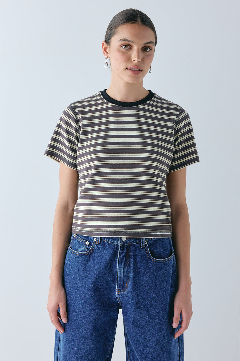 Lennox Tee Charcoal Stripe - size:Hailey:AU 6 / US 2