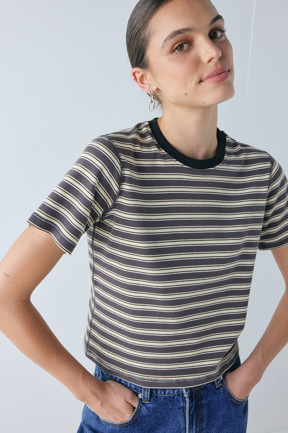 Lennox Tee Charcoal Stripe