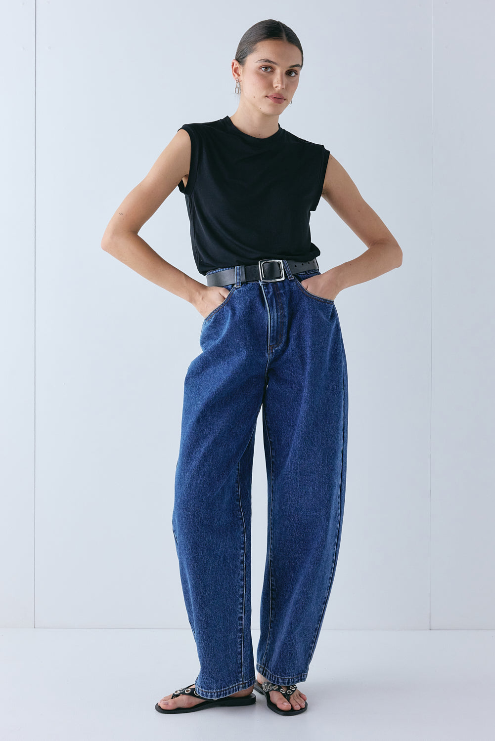 Spencer Mid Rise Barrel Denim Jeans Blue 