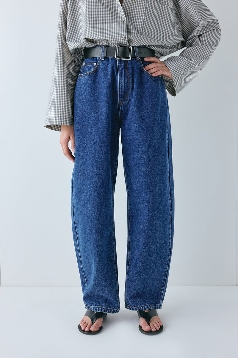 Spencer Mid Rise Barrel Denim Jeans Blue 